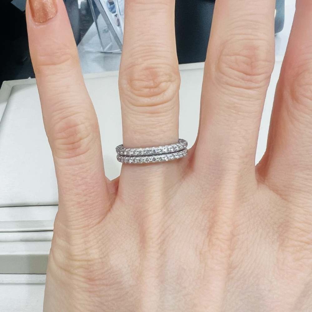2 TACORI Petite Crescent Diamond Eternity Wedding Bands in white platinum.